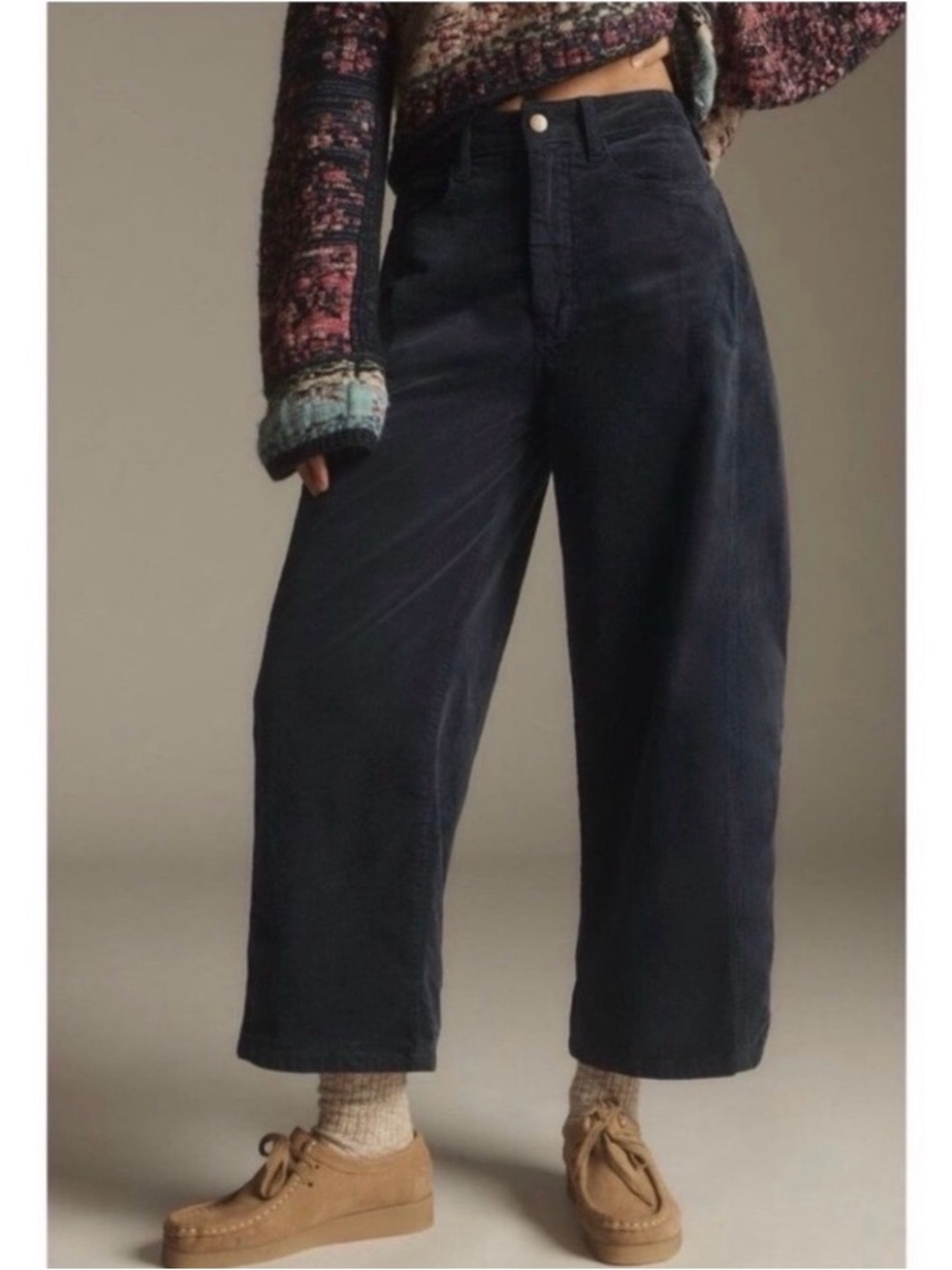 Pilcro Kenna Heritage Barrel Corduroy Pants Size 4/27 Mid Rise Baggy Ankle Navy
